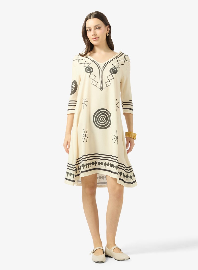 Ginger V Neck Monochrome Kaftan Beach Dress - Image 1